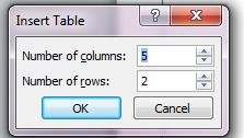 Choose the number of columns and rows in the pop-up window.