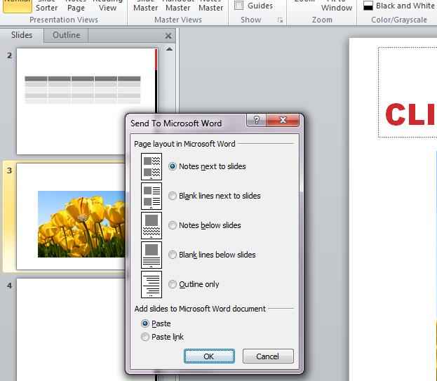 1. When the Send to Microsoft Word pop-up box opens, click on your preference.