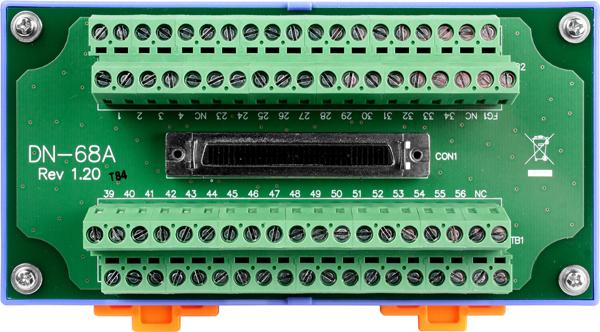 Appendix: Daughter Boards DN-68A The DN-68A is a general-purpose DIN-Rail mountable daughter board containing female 68 pin D-sub I/O Connectors and is designed to allow easy field wiring connections.