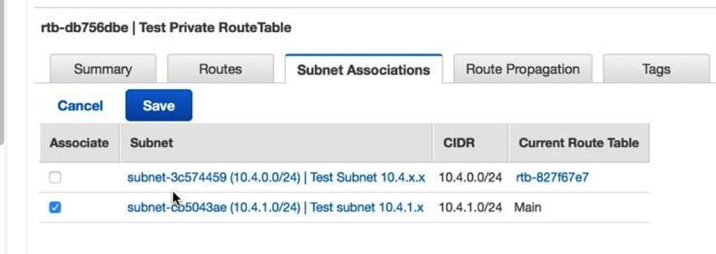 0/2 Select the Subnet Associations tab. Click Edit and select the private subnet 10.0/24 and then click Save.