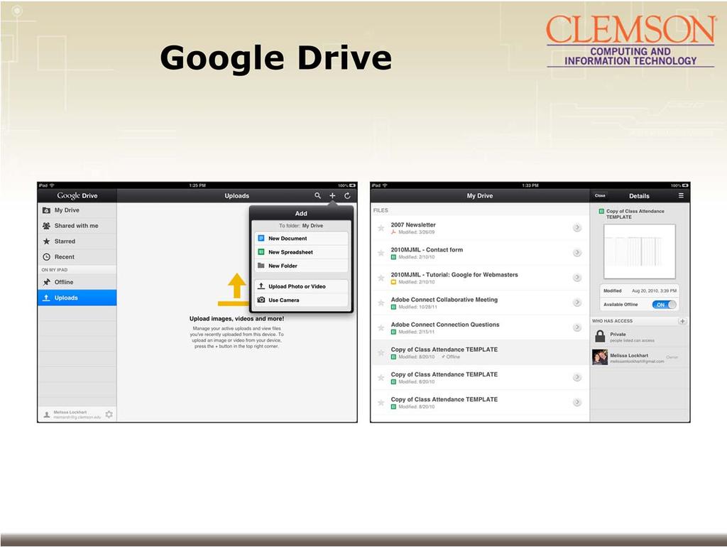 Google Drive is nice because its integrated with Google Docs. This means that you can create and share files.
