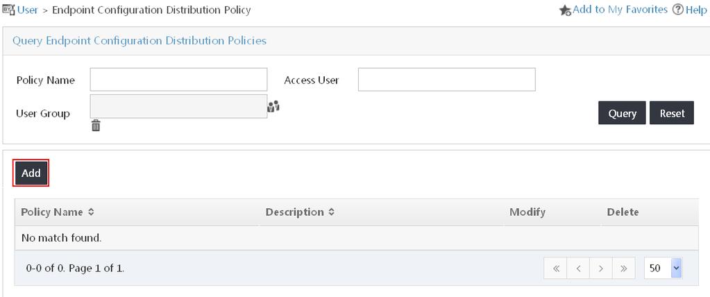 The endpoint configuration distribution policy list page opens, as shown in Figure 38.