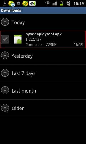 The tool named byoddeploytool.apk is added to the Downloads page, as shown in Figure 76.