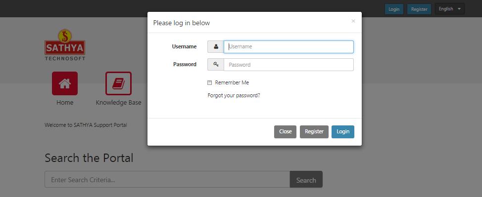 Log On Authenticated User You will access the technical support features by logging in via SATHYA Support Portal, where you create and manage your support cases. Click on the Login button.