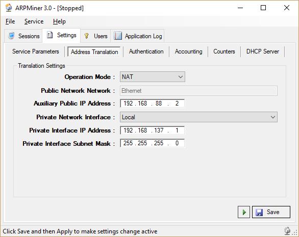 ARPMiner allows you set private interface IP address and subnet mask directly from the management interface.