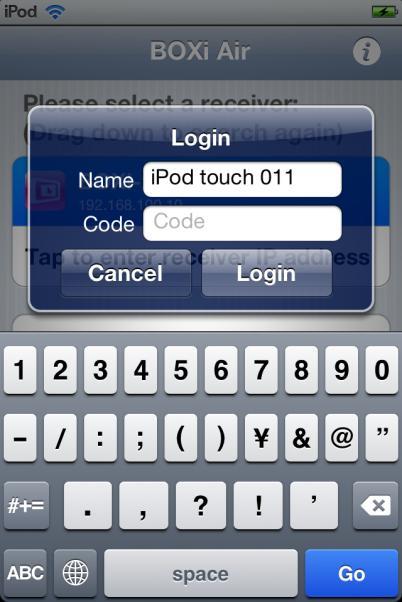 2. Enter the Login Code A) Enter the login code shown on the BOXi WiFi Standby Screen.