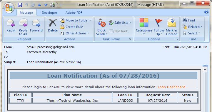 Loan Notification email: Sent after a loan has been approved and is being processed.