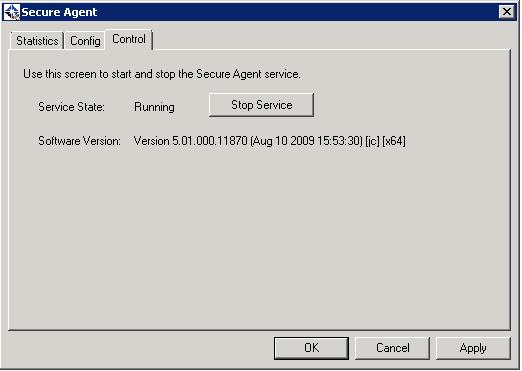 Stopping and Restarting the Secure Agent Service Stopping and Restarting the Secure Agent Service To view the current version and operational state, click the Control tab. 1.