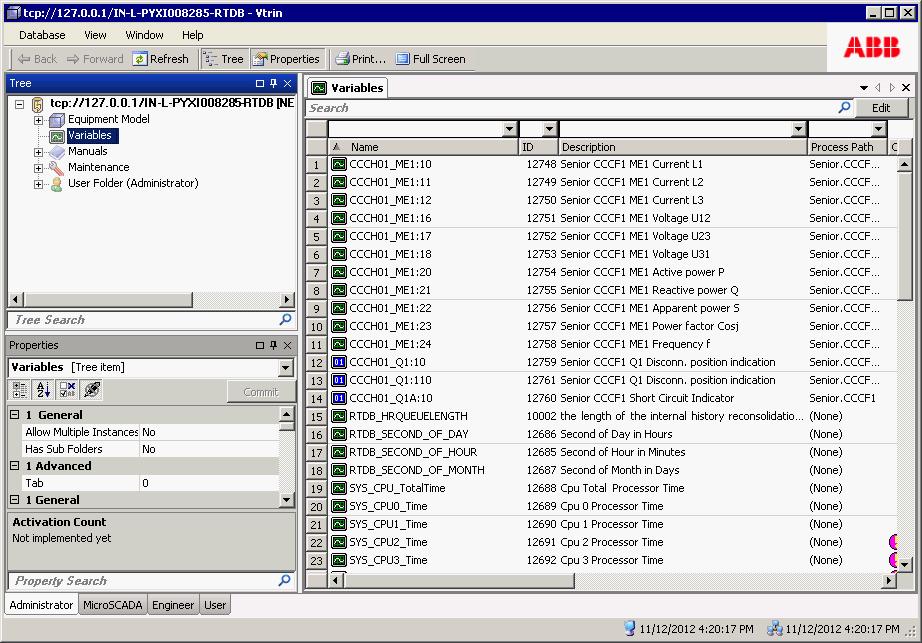 SYS600 9.4 1MRS758121 Figure 3.2: Tree Items window For more information about user roles, see SYS600 Historian Configuration and Administration manual. Figure 3.2 illustrates that the parent folder of one of the items called Variable Lists is System.
