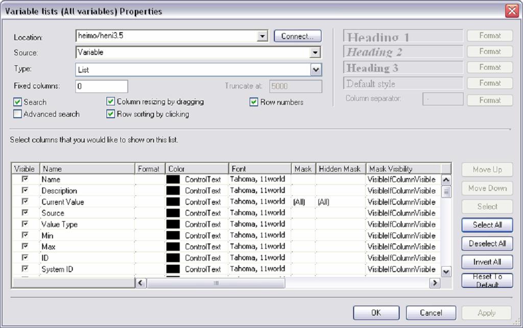 1MRS757708 Issued: 30.9.2012 Version: A/30.9.2012 SYS 600 9.3 Figure 5.2: Properties dialog for lists In the Properties dialog for lists (Figure 5.
