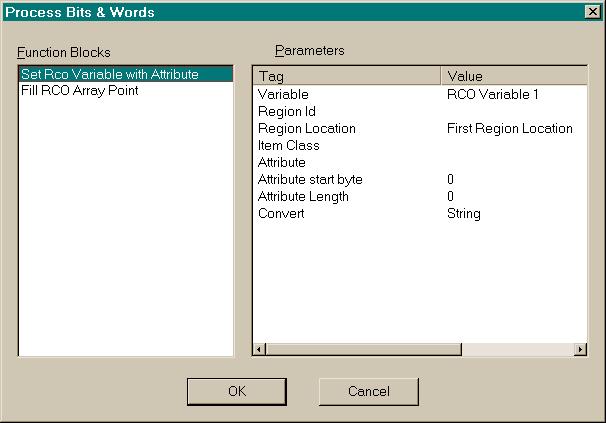 Process Bits & Words Description: Process Bits $ Words populates an RCO Variable with an Attribute value, convert the attribute as requested, and write the converted value to a point.