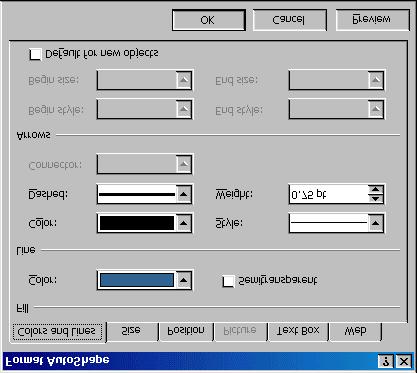 Text Box Properties Change the colors, borders, and backgrounds of a text box from the Format AutoShape dialog box.