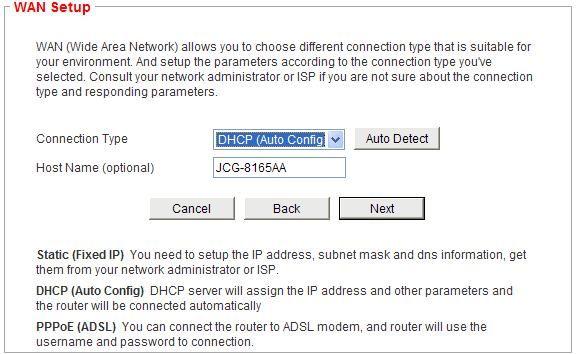 2 If you use the STATIC(fixed IP) connection, the Static IP settings page will appear, show