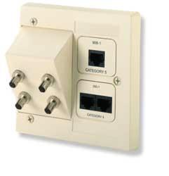 WORK AREA OUTLETS ACO FIBER OPTIC KITS Fiber Optic/AMP Communications Outlet Four ST-Style Adapters with Dual-Port ACO PART NUMBER 502604-1
