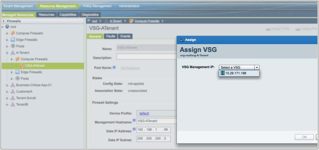Selecting a Cisco VSG from the Drop-Down Menu 2013 Cisco