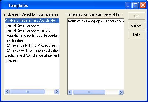 Step 3. The Templates screen displays a list of infobases. Select an infobase to search. Step 4.
