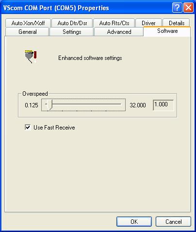 4 Windows Driver Enhanced Software Settings Figure 19: Software Settings This is a special feature of the VScom driver. In older driver versions it was simply called Overspeed.