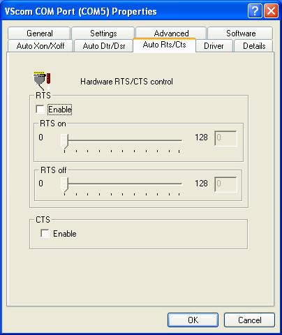 4 Windows Driver Automatic Hardware Flow Control by RTS/CTS Figure 21: Auto RTS/CTS This panel configures the On-Chip RTS/CTS Hardware Flow Control provided by the UART.