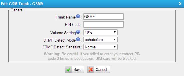 If you choose "oslec", you should set the "Echo Training", the default is 32ms. 3. Added "DTMF Detect Mode" and "DTMF Detect Sensitive" options on GSM trunk edit page.