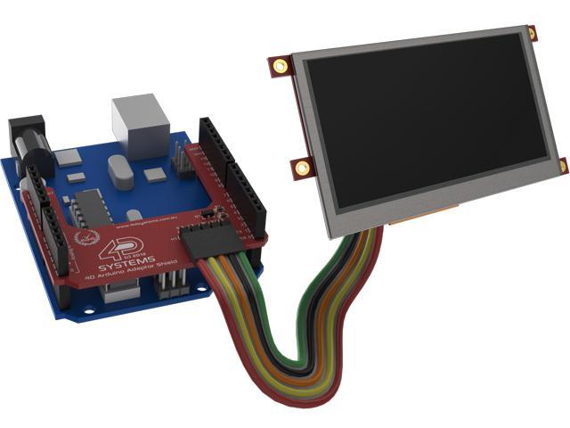 The ulcd-43 Display Module A single digital on the Arduino (D2) is utilised for an external reset for the display.