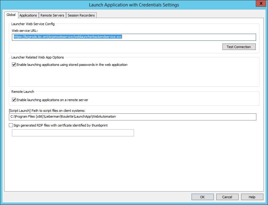 Configuring Application Launching and Session Recording 127 The "Launch Application with Credentials Settings" dialog opens.