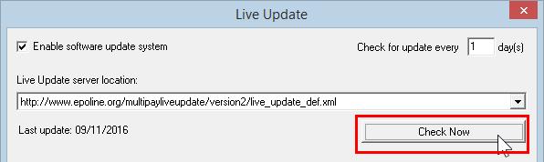 Select Tools > Live Update from the menu. In the Live Update window, click Check Now.