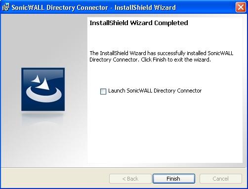 12. When installation is complete, optionally select the Launch SonicWALL Directory Connector checkbox to launch the SonicWALL Directory Connector, and then click Finish.