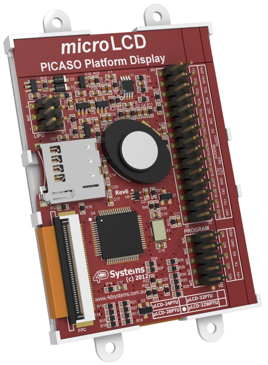 6. Audio Audio playback support in the PICASO Processor enables the µlcd-28ptu module to play audio WAV files stored in