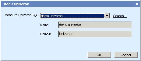 In this step, you add the universe that you created in Universe Designer. 1. In the "Universe Definition" section, click Add Universe.