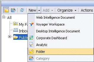 .. Before you start creating analytics, you need to create a folder and a category in the InfoView Document List.