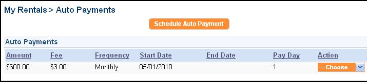 You are directed to the My Rentals > Auto Payments screen, confirming that the payment