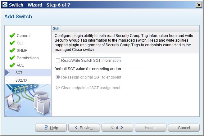 SGT Pane/Tab For a managed Cisco switch, configure the plugin to read/write switch SGT information.