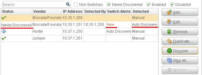 auto-discovered. If no switches were discovered, an Information icon is displayed in the Status field. 10.