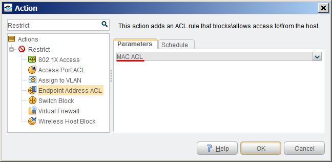 MAC ACL: Instruct a switch to block all traffic sent from the affected, endpoint MAC address.