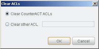 3. Do one of the following: Select Clear CounterACT ACLs to release in a selected switch the following CounterACT applied, Endpoint Address ACLs: the default IP ACL, forescout_acl, and any custom IP