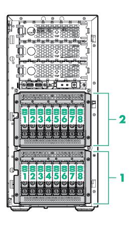 Storage 4-bay LFF non-hot-plug drive model 1-8 8 x LFF SATA/ Non-hot-plug Hard Drive Bays 9-10 Media Bays NOTE: When populating 10 LFF, not able to install Tape Drive or Optical Drive.
