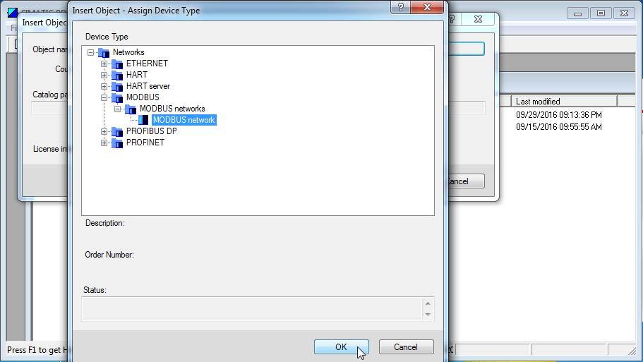 2.4 How to create MODBUS networks in SIMATIC Manager 2.4.2 Step 2 Create a MODBUS type network #1
