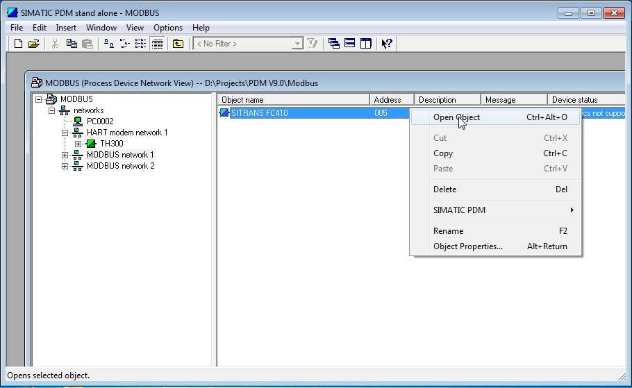 2.5 How to add a MODBUS device in SIMATIC Manager 2.5.4 Step 4 Open SIMATIC PDM with the device Open