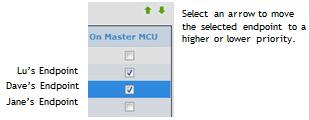 Figure 39: Prioritizing an endpoint for allocation to the master MCU 8. If you have completed the scheduling procedure, select Send.