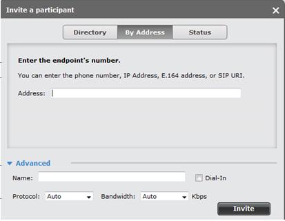 Figure 61: Inviting an external participant 7. You can give a name to the endpoint so the user see this name instead of its IP address. a. Select Advanced. b. Enter a name in the Name field. 8.
