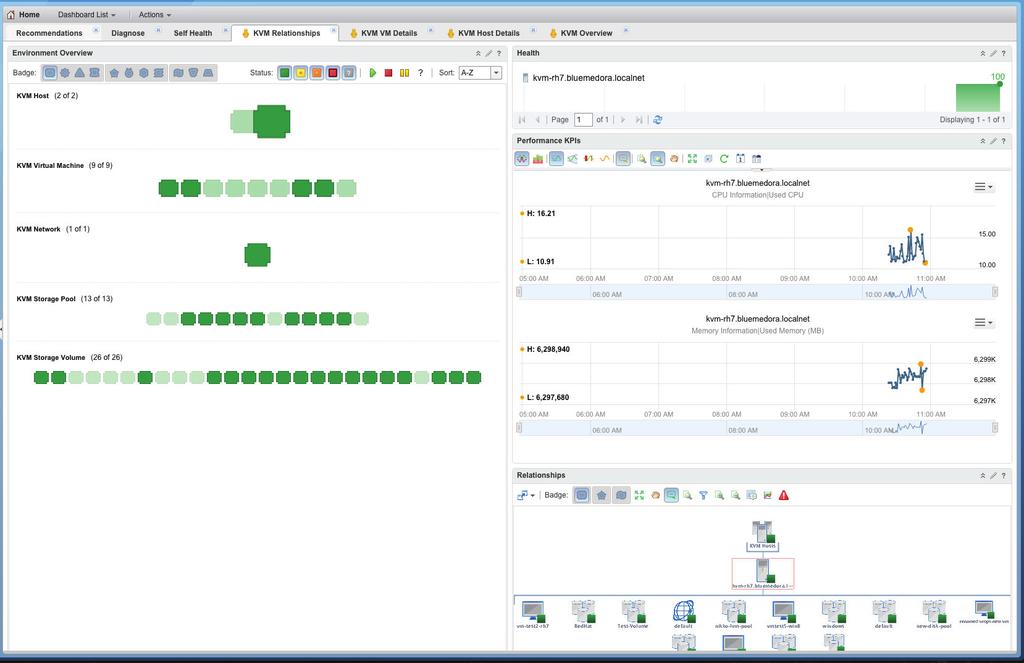 3.2 KVM Relationships The KVM Relationships dashboard allows the user to select a KVM resource from the Environment Overview to view key performance