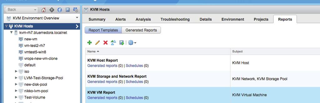 5. Reports The vrops Management Pack for KVM contains the following custom reports. The reports can be exported and easily shared with key stakeholders in either.pdf or.csv formats.