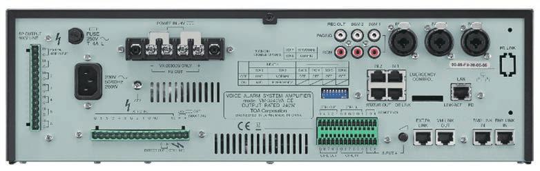 VM-3000 series System Management Amplifier Power Requirement 230 V AC, 50/60 Hz VM-3240VA Power Consumption (AC mains) Rated Output Frequency Response Distortion Signal-to-Noise Ratio Inputs 600 W