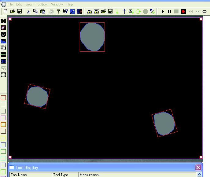 Figure 4, Test Scan of Figure 3 by Canty Vision Software detects three particles, report size in mm The center particle was selected by clicking on the particle.
