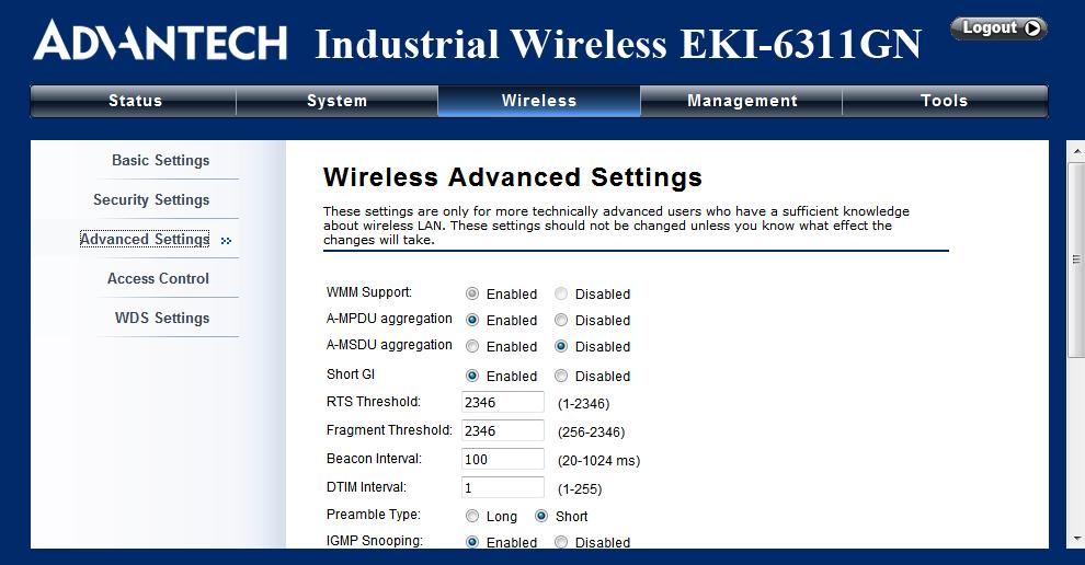Chapter 4 Advanced Settings 4.1 Advanced Wireless Settings Open Advanced Settings in Wireless to make advanced wireless settings.