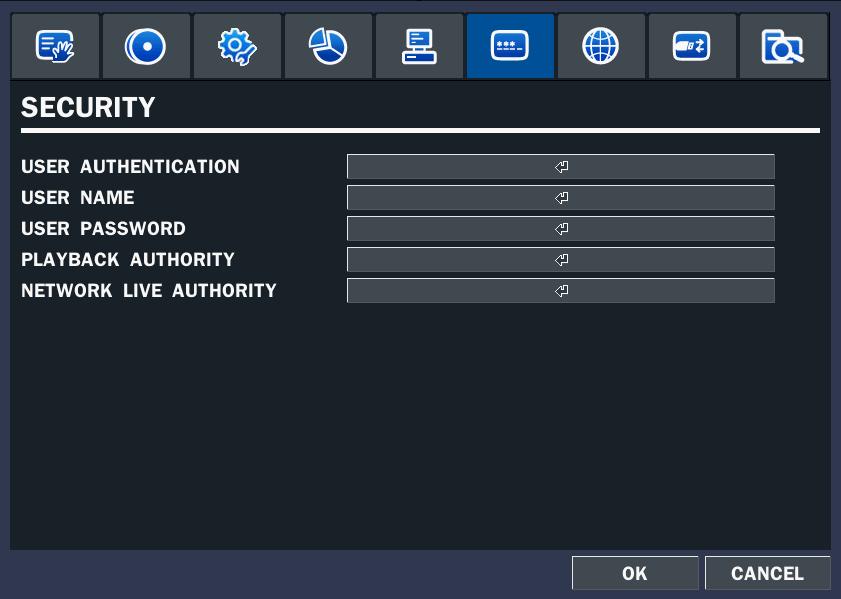 3-7. Setup SECURITY Mode In the SETUP menu, select the SECURITY tab. Then, the SECURITY menu is displayed as pictured below.