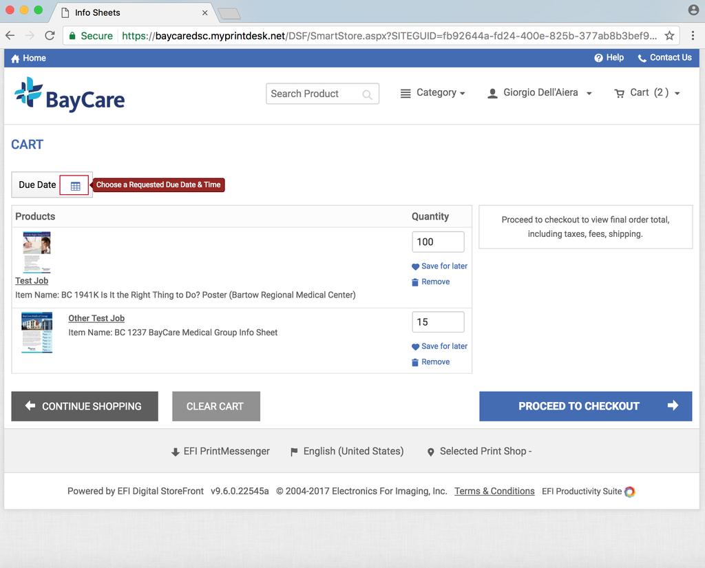 BayCare Digital StoreFront SmartStore - Shopping Cart Navigation On this page you will see details of your shoppoing