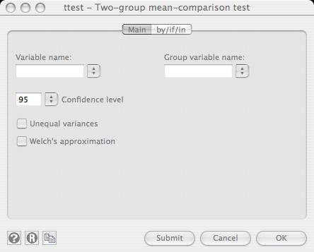 Parametric Tests t-test: Comparing Two Sample Groups The unpaired t-test is a test of the null hypothesis (i.e. no difference between means) used to compare one sample mean to another sample mean.