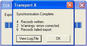 10. If the process has warnings or errors the following dialog will appear: It is recommended that the SyncLog file is inspected (by clicking 'View Log File') as it records the errors that were