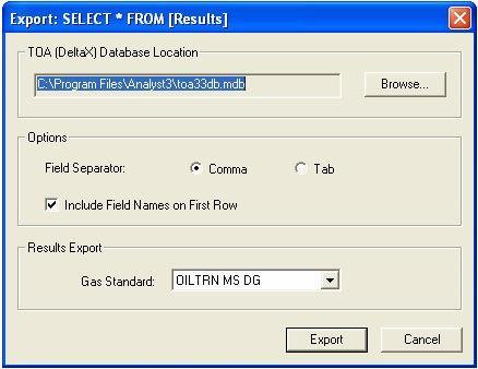 5. Click on Export to create the export text file 'Results.